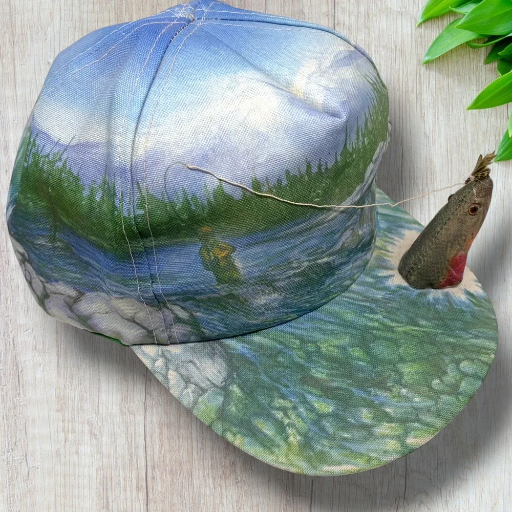 Vintage 1993 Trout Fisherman 3D Fish Fly Snapback Hat Taiwan Fishing Cap NOS